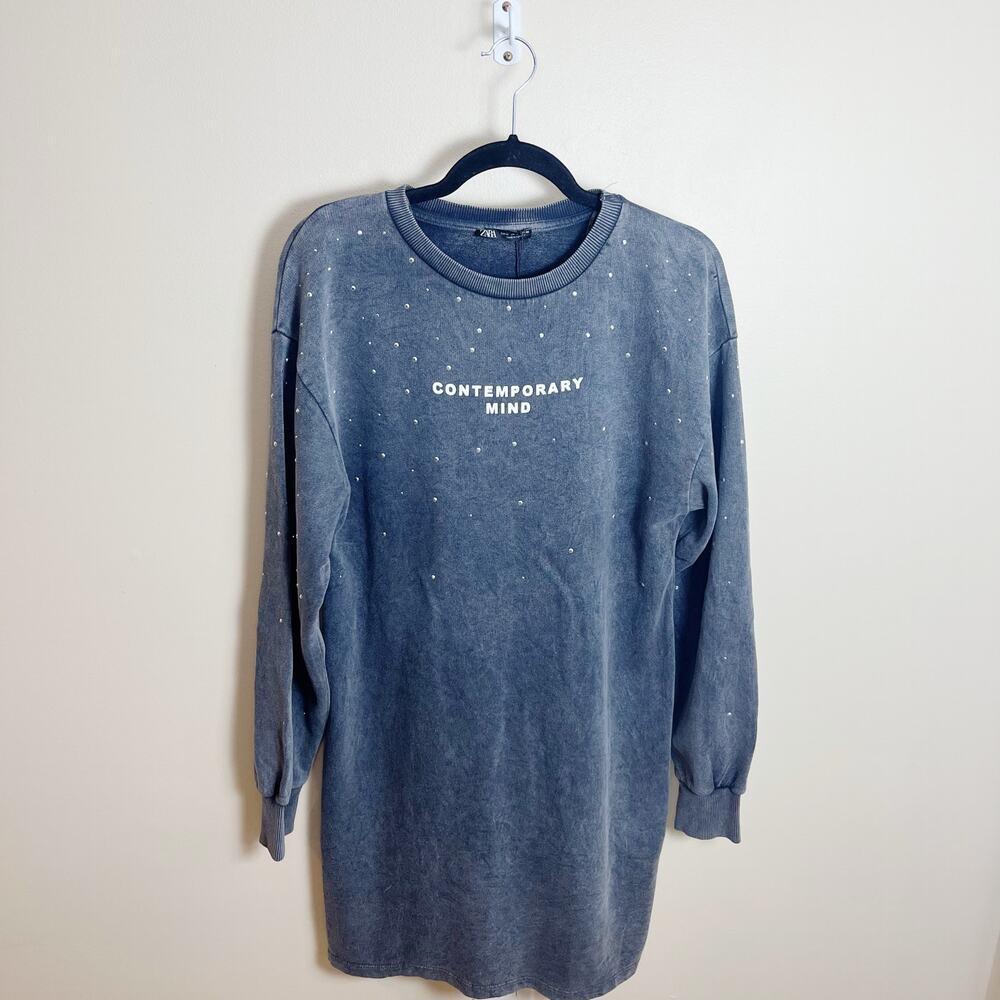 NWT Zara Washed Effect Sweatshirt Dress Size M Gray New‎ 100% Cotton - Picture 6 of 13
